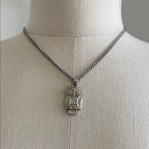 Silver Owl Pendant Necklace